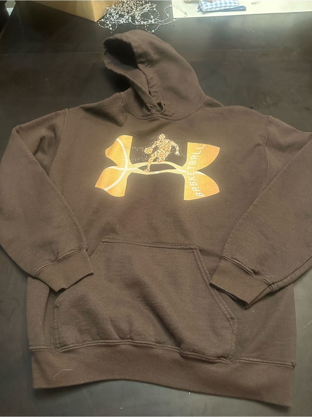 Gildan Brown Hoodie with Orange Basketball Logo